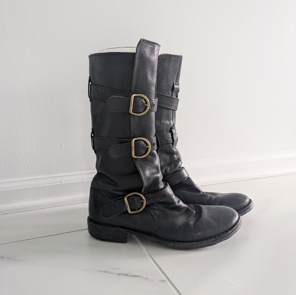Fiorentini + Baker Black Leather Buckle Boots